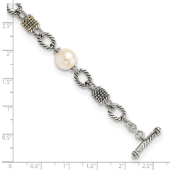 Shey Couture Sterling Silver with 14K Accent 7.5 Inch Antiqued 10-10.5mm Freshwater Cultured Pearl Bracelet QTC424