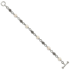 Shey Couture Sterling Silver 8 Inch Antiqued 8-8.5mm Freshwater Cultured Pearl Bracelet QTC428