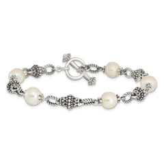 Shey Couture Sterling Silver 8 Inch Antiqued 8-8.5mm Freshwater Cultured Pearl Bracelet QTC428