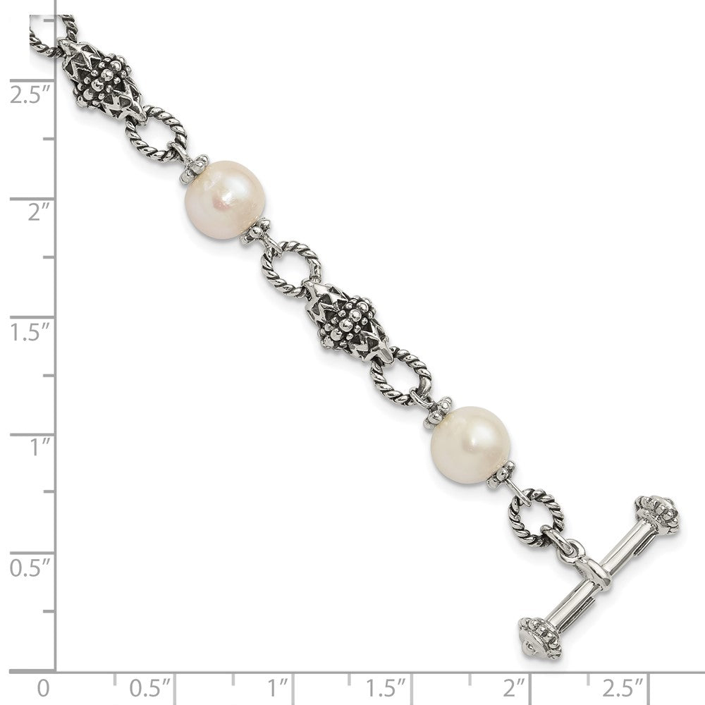 Shey Couture Sterling Silver 8 Inch Antiqued 8-8.5mm Freshwater Cultured Pearl Bracelet QTC428
