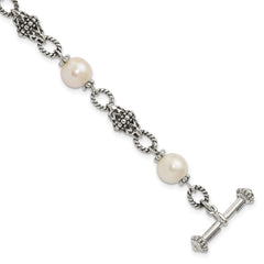 Shey Couture Sterling Silver 8 Inch Antiqued 8-8.5mm Freshwater Cultured Pearl Bracelet QTC428