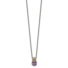 Shey Couture Sterling Silver with 14K Accent 18 Inch Antiqued Cushion 1.85 Amethyst and .21 Peridot Necklace QTC437