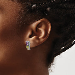 QTC438 Shey Couture Sterling Silver with 14K Accent Antiqued Cushion 1.50 Amethyst and .24 Peridot Post Earrings