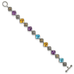 Shey Couture Sterling Silver with 14K Accent 8.25 Inch Antiqued Cushion Bezel 7.95Amethyst/7.1Blue Topaz/5.3Citrine Bracelet QTC442