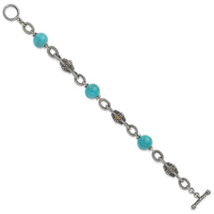 Shey Couture Sterling Silver with 14K Accent 7.25 Inch Antiqued Reconstructed Turquoise Bracelet QTC451