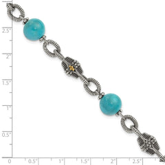Shey Couture Sterling Silver with 14K Accent 7.25 Inch Antiqued Reconstructed Turquoise Bracelet QTC451