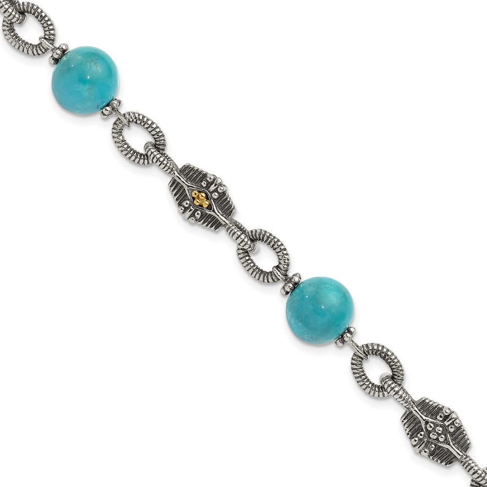 Shey Couture Sterling Silver with 14K Accent 7.25 Inch Antiqued Reconstructed Turquoise Bracelet QTC451