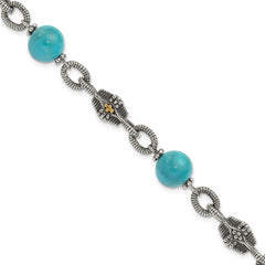 Shey Couture Sterling Silver with 14K Accent 7.25 Inch Antiqued Reconstructed Turquoise Bracelet QTC451