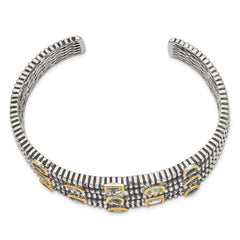 Shey Couture Sterling Silver Gold-tone Flash Gold-plated Antiqued Bezel Sky Blue Swiss and London Blue Topaz Cuff Bracelet QTC47