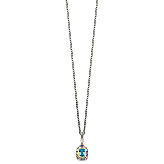 Shey Couture Sterling Silver with 14K Accent 18 Inch Antiqued Cushion Bezel Swiss Blue Topaz Necklace QTC51