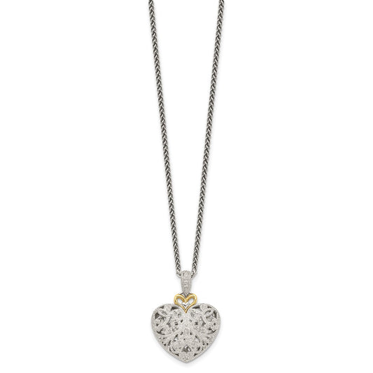 Shey Couture Sterling Silver Antiqued with 14K Accent 18 Inch Diamond Vintage Heart Necklace QTC510