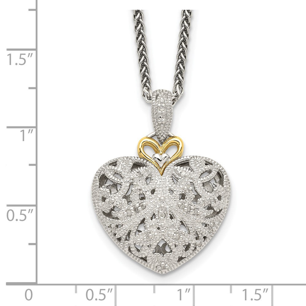 Shey Couture Sterling Silver Antiqued with 14K Accent 18 Inch Diamond Vintage Heart Necklace QTC510