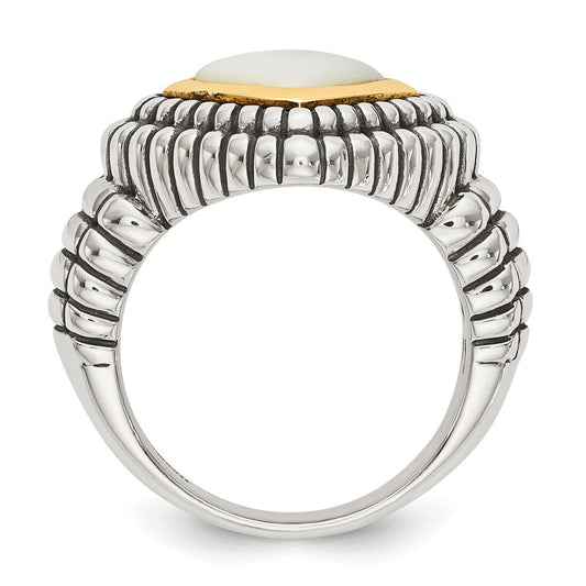 Shey Couture Sterling Silver with 14K Accent Antiqued Mother of Pearl Ring