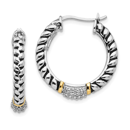 QTC550 Shey Couture Sterling Silver with 14K Accent Antiqued Diamond Hoop Earrings