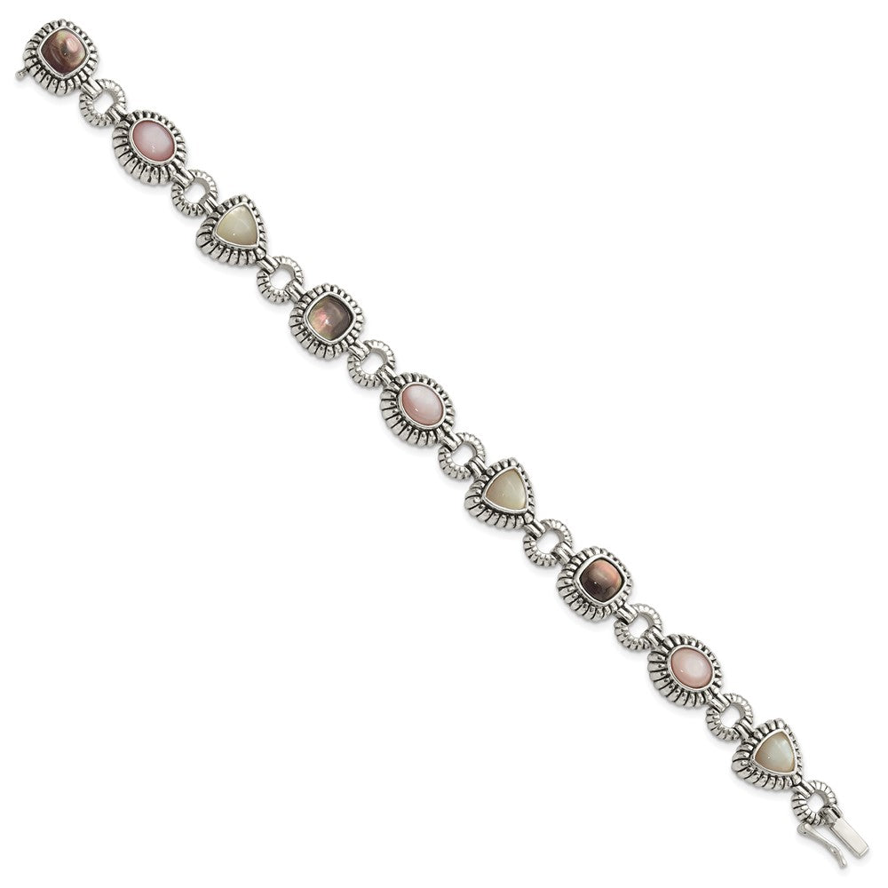 Shey Couture Sterling Silver 7.75 Inch Antiqued Pink/Black/White Mother of Pearl Bracelet QTC61