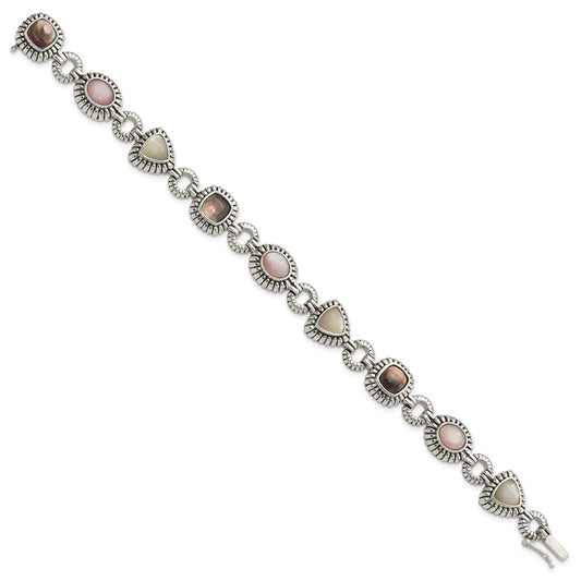 Shey Couture Sterling Silver 7.75 Inch Antiqued Pink/Black/White Mother of Pearl Bracelet QTC61