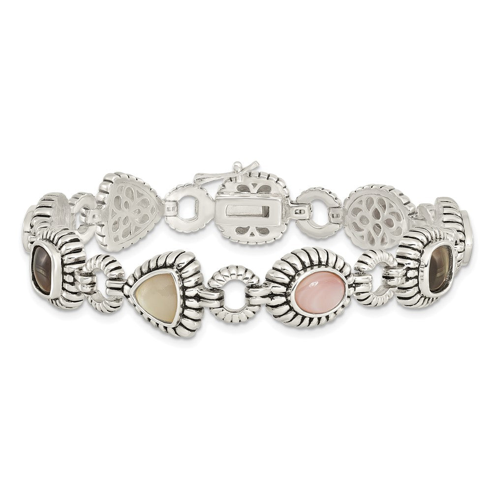 Shey Couture Sterling Silver 7.75 Inch Antiqued Pink/Black/White Mother of Pearl Bracelet QTC61