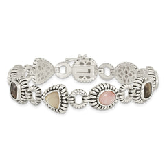 Shey Couture Sterling Silver 7.75 Inch Antiqued Pink/Black/White Mother of Pearl Bracelet QTC61