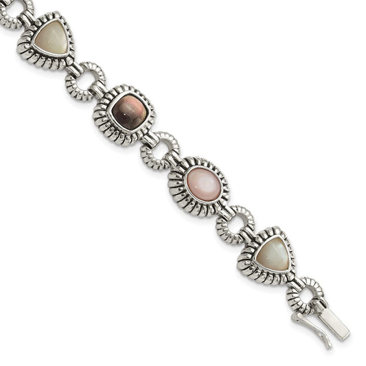 Shey Couture Sterling Silver 7.75 Inch Antiqued Pink/Black/White Mother of Pearl Bracelet QTC61