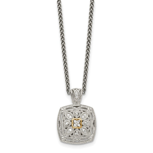 Shey Couture Sterling Silver Antiqued with 14K Accent 18 Inch Diamond Vintage Necklace QTC652