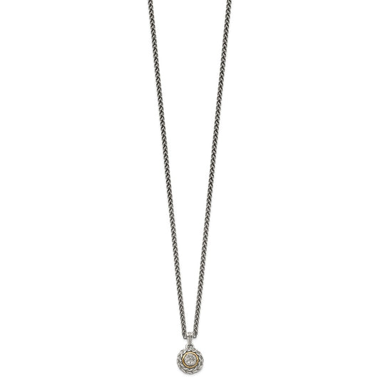 Shey Couture Sterling Silver Antiqued with 14K Accent 18 Inch Diamond Round Pendant Necklace QTC653