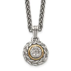 Shey Couture Sterling Silver Antiqued with 14K Accent 18 Inch Diamond Round Pendant Necklace QTC653