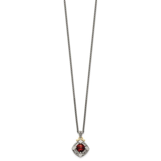 Shey Couture Sterling Silver with 14K Accent 18 Inch Antiqued Diamond and Cushion Checkerboard Garnet Necklace QTC669