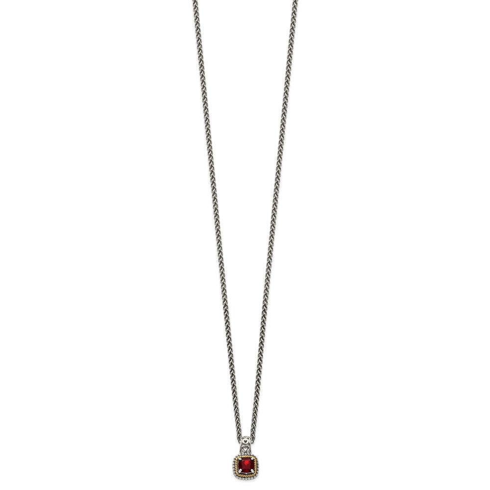 Shey Couture Sterling Silver with 14K Accent 18 Inch Antiqued Cushion Garnet Necklace QTC671