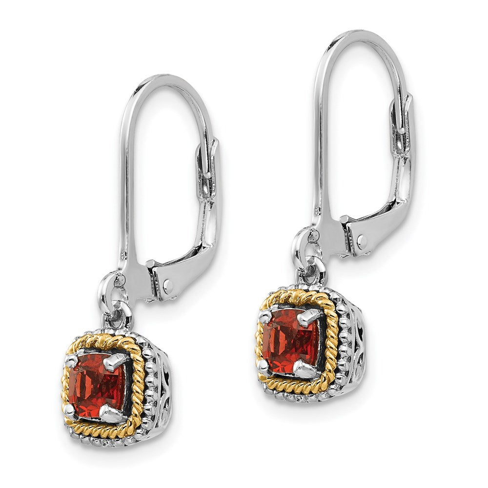 QTC672 Shey Couture Sterling Silver with 14K Accent Antiqued Cushion Garnet Leverback Earrings