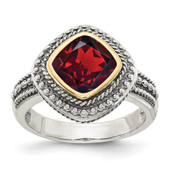 Shey Couture Sterling Silver with 14K Accent Antiqued Cushion Bezel Garnet Ring