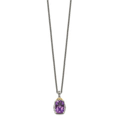 Shey Couture Sterling Silver with 14K Accent 18 Inch Antiqued Cushion Amethyst Necklace QTC685