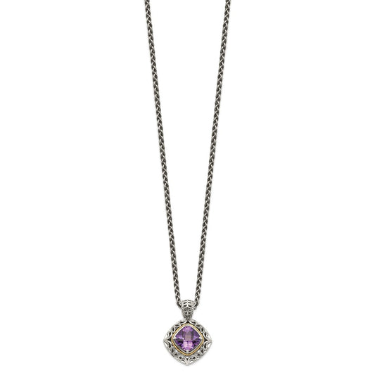 Shey Couture Sterling Silver with 14K Accent 18 Inch Antiqued Cushion Amethyst Necklace QTC686