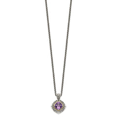 Shey Couture Sterling Silver with 14K Accent 18 Inch Antiqued Cushion Amethyst Necklace QTC686