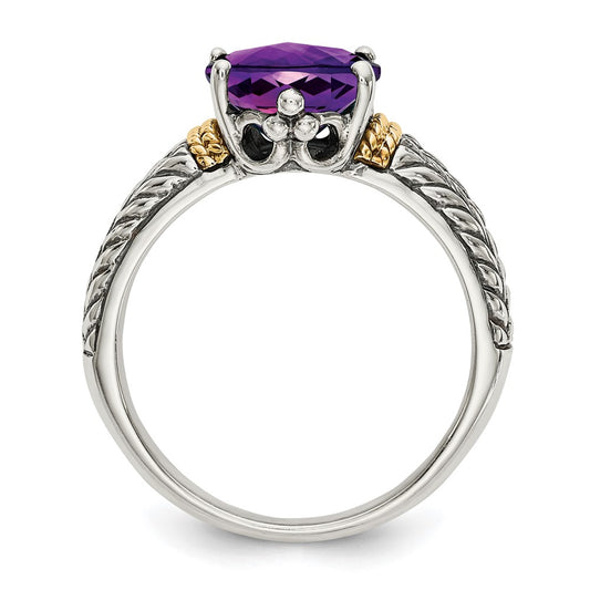 Shey Couture Sterling Silver with 14K Accent Antiqued Oval Amethyst Ring