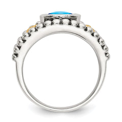 Shey Couture Sterling Silver with 14K Accent Antiqued Checkerboard Bezel Blue Topaz Ring