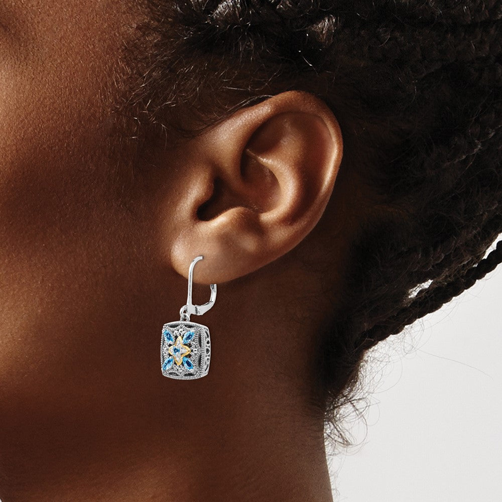 QTC772 Shey Couture Sterling Silver with 14K Accent Antiqued Diamond and Marquise Blue Topaz Leverback Earrings