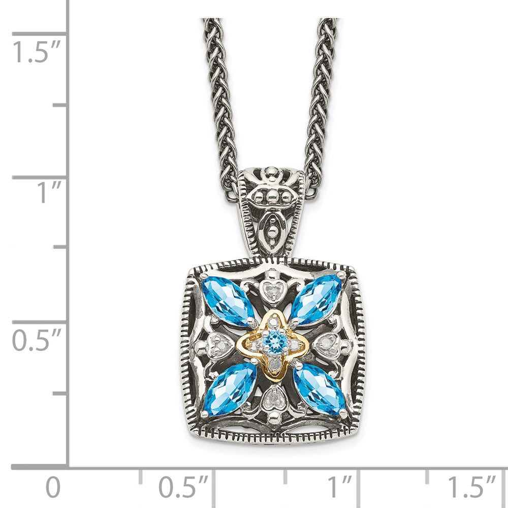 Shey Couture Sterling Silver with 14K Accent 18 Inch Antiqued Diamond and Marquise Blue Topaz Necklace QTC773