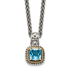Shey Couture Sterling Silver with 14K Accent 18 Inch Antiqued Cushion Blue Topaz Necklace QTC799