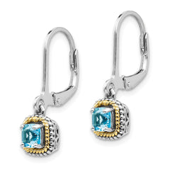 QTC800 Shey Couture Sterling Silver with 14K Accent Antiqued Cushion Blue Topaz Leverback Dangle Earrings