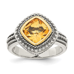 Shey Couture Sterling Silver with 14K Accent Antiqued Cushion Bezel Citrine Ring