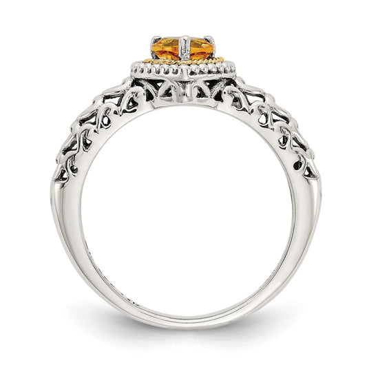 Shey Couture Sterling Silver with 14K Accent Antiqued Heart Citrine Ring