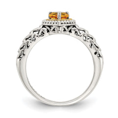 Shey Couture Sterling Silver with 14K Accent Antiqued Heart Citrine Ring