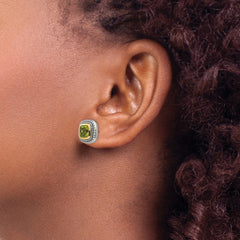 QTC862 Shey Couture Sterling Silver with 14K Accent Antiqued Cushion Bezel Peridot Post Earrings