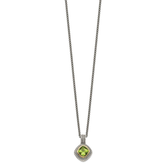 Shey Couture Sterling Silver with 14K Accent 18 Inch Antiqued Cushion Bezel Peridot Necklace QTC864