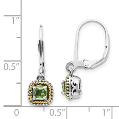 QTC867 Shey Couture Sterling Silver with 14K Accent Antiqued Cushion Peridot Leverback Earrings