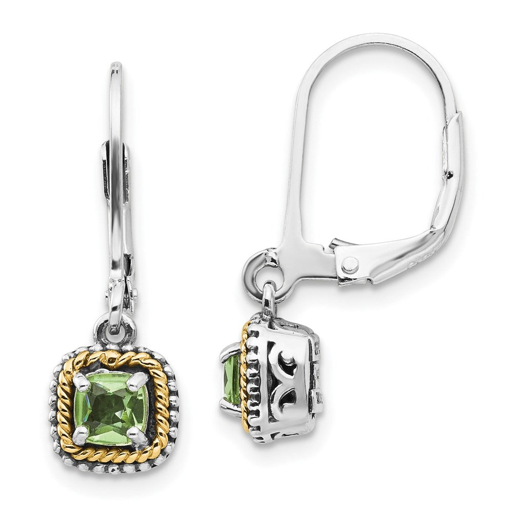 QTC867 Shey Couture Sterling Silver with 14K Accent Antiqued Cushion Peridot Leverback Earrings