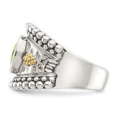 Shey Couture Sterling Silver with 14K Accent Antiqued Cushion Bezel Peridot Ring