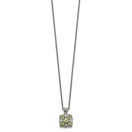 Shey Couture Sterling Silver with 14K Accent 18 Inch Antiqued Diamond and Marquise Peridot Necklace QTC872