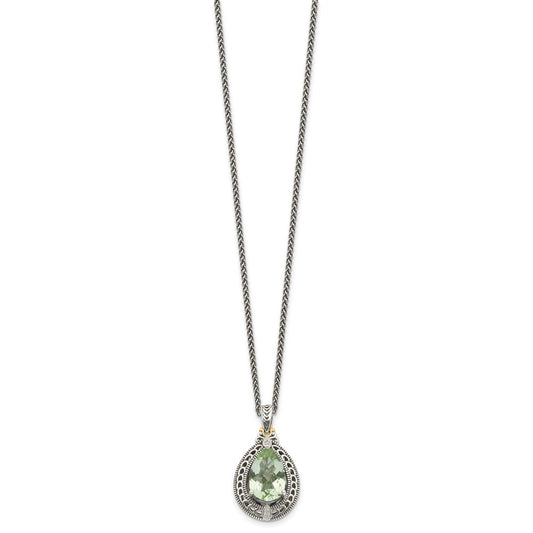 Shey Couture Sterling Silver with 14K Accent 18 Inch Antiqued Diamond and Pear Shaped Green Quartz Necklace QTC887