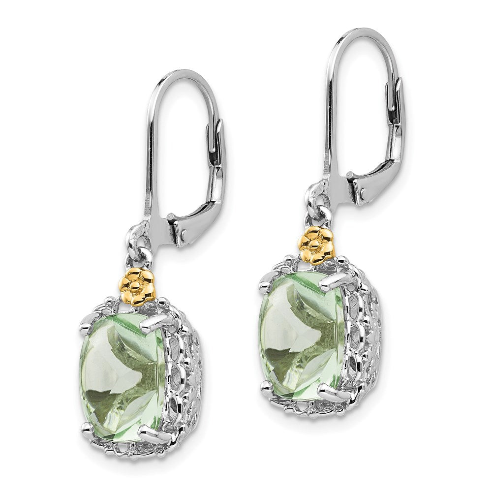 QTC896 Shey Couture Sterling Silver Rhodium-plated with 14K Accent Cushion Green Quartz Leverback Earrings